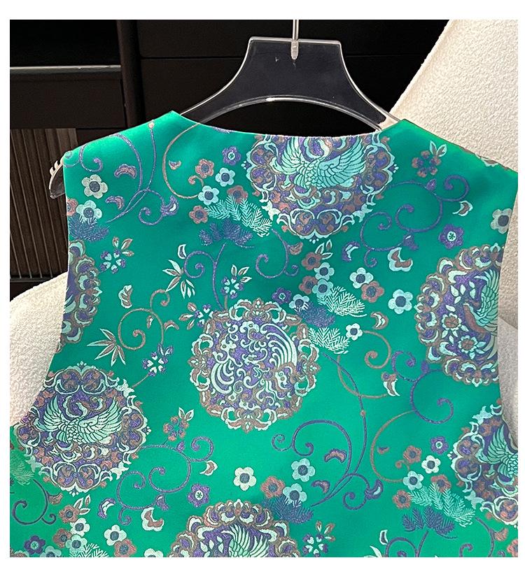 Women's Spring New Silk Brocade Tang Suit Vest with Frog Buttons