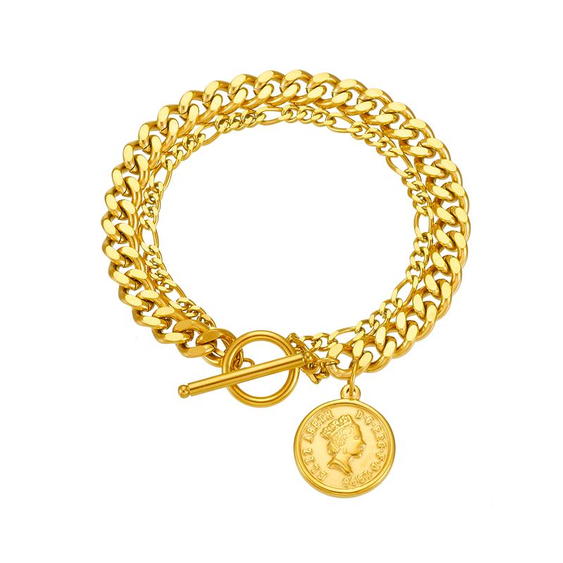 DIEYURO 316L Stainless Steel Portrait Charm Bracelet Womens Fashion Gold-plated Wrist Chain Jewelry Party Gift pulseras mujer