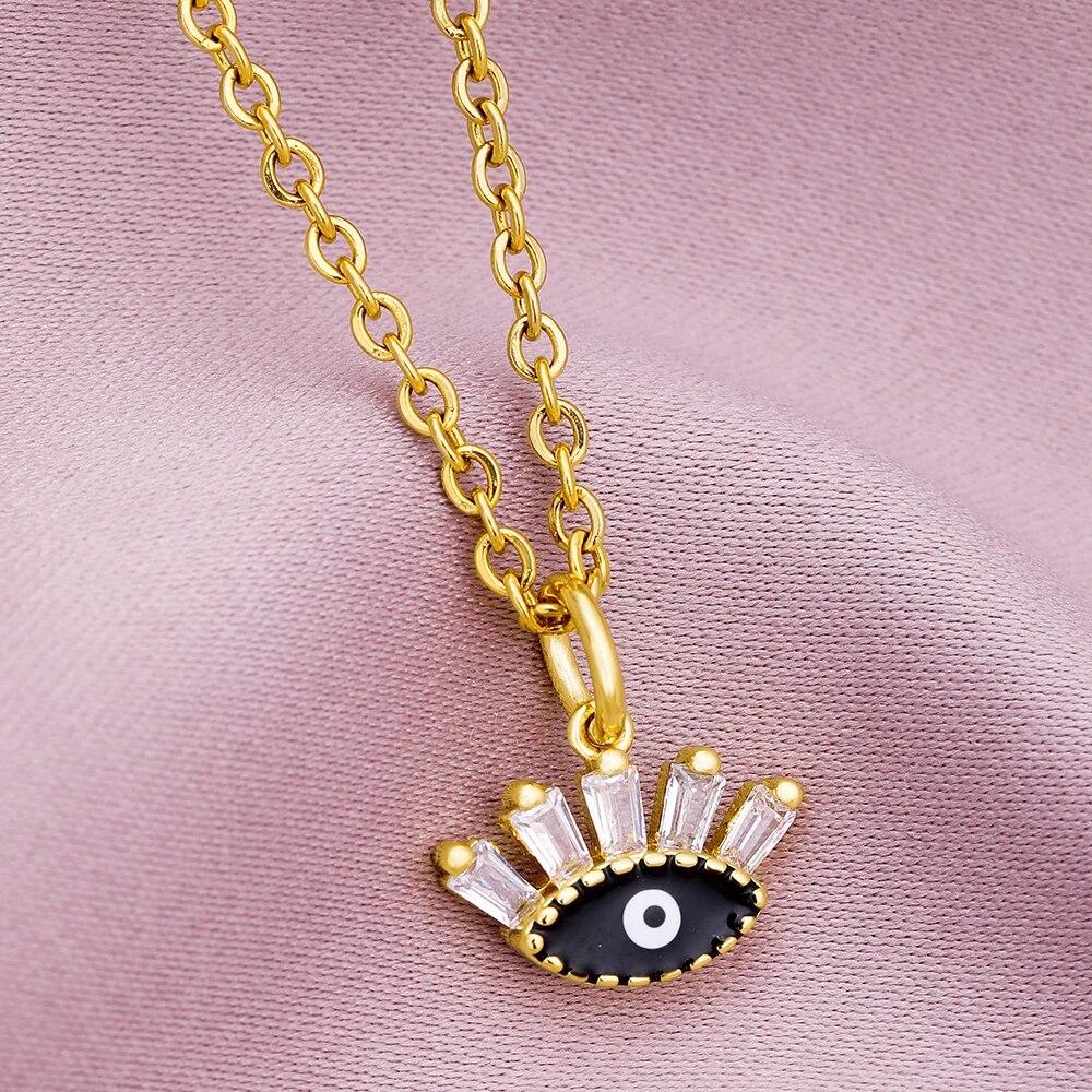 Turkish Lucky Evil Eye Necklace Women 5 Style CZ Eyes Female Charm Fashion Enamel Stainless Steel Chain Necklace Jewelry Gift