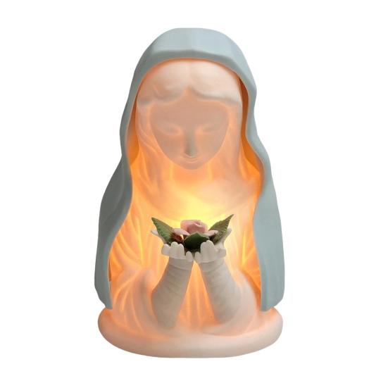 Ночник Дева Мария из смолы, молящаяся Дева, настольная лампа, Пресвятая Матерь в голубой вуали, прикроватный светильник, католическое украшение для дома, подарок на крещение, Рождество