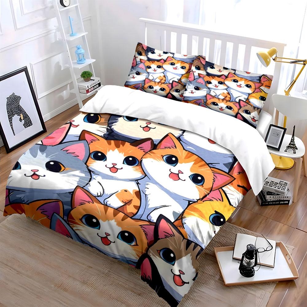 "Cartoon Cute Cat Bedding Set" Bedding Duvet Cover Set Duvet Cover Pillowcases (1 * Duvet Cover 2 * Pillowcases, without duvet insert)