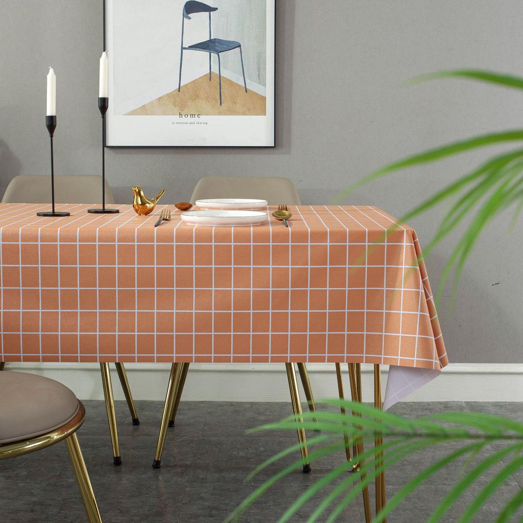 Printed Tablecloth Waterproof And Oil-Proof Leave-In Plaid Table Tablecloth Pvc Table Mat