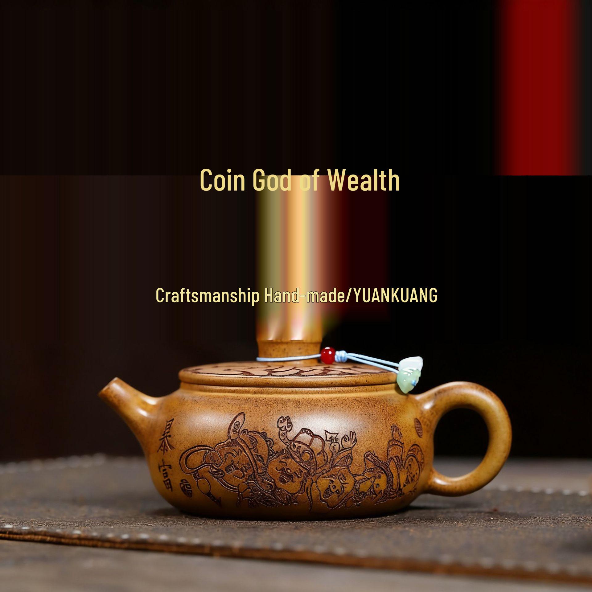 Yixing Zisha Dragon Bone Gold Sand Teapot Coin God of Wealth Kung Fu Tea Set 300ml