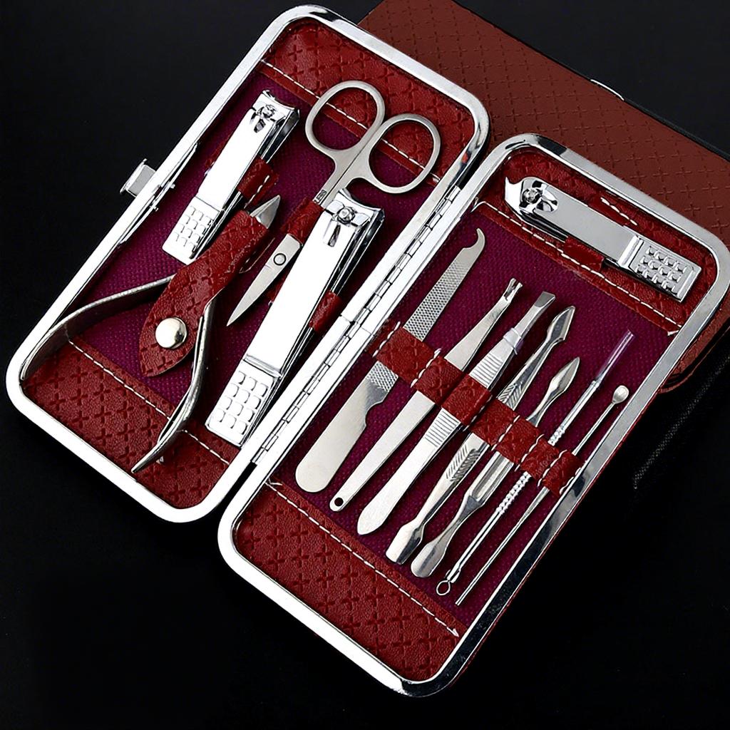 12pcs Professional Portable Stainless Steel Nail Clipper Set for Manicure & Pedicure DIY Beauty Tool Kit with Foot Care Box