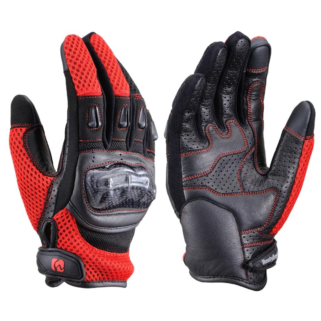 Daytona Sommer Motorrad Mesh Leder Kohlefaser Smartphone 25959 HBG-116 Handschuhe, (Ziegenleder), Schutzhülle, Kompatibel, Rot, XL,