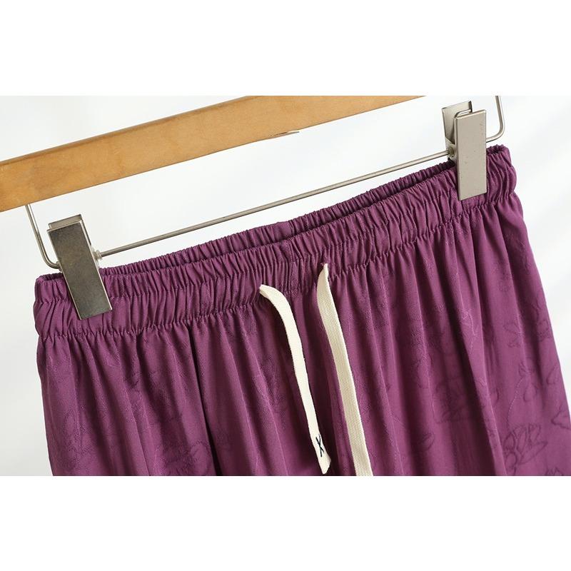 Neue Chinesische Jacquard Baumwollseide Freizeit-Hose für Damen Sommer Neu Hochtailliert Gerade Locker Dünne Modelle mit Weitem Bein
