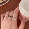2 Pcs Couple Rings Sunglasses Shape Rhinestone Decor Adjustable Polished Open Ring Alloy Anniversary Gift Finger Jewelry