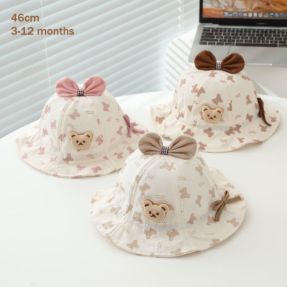 Baby Cotton Cap 46cm 3-12 Months Cartoon Bear Fisherman Hat Spring Summer Infant Toddler Cute Floppy Bow girls Sun Hat