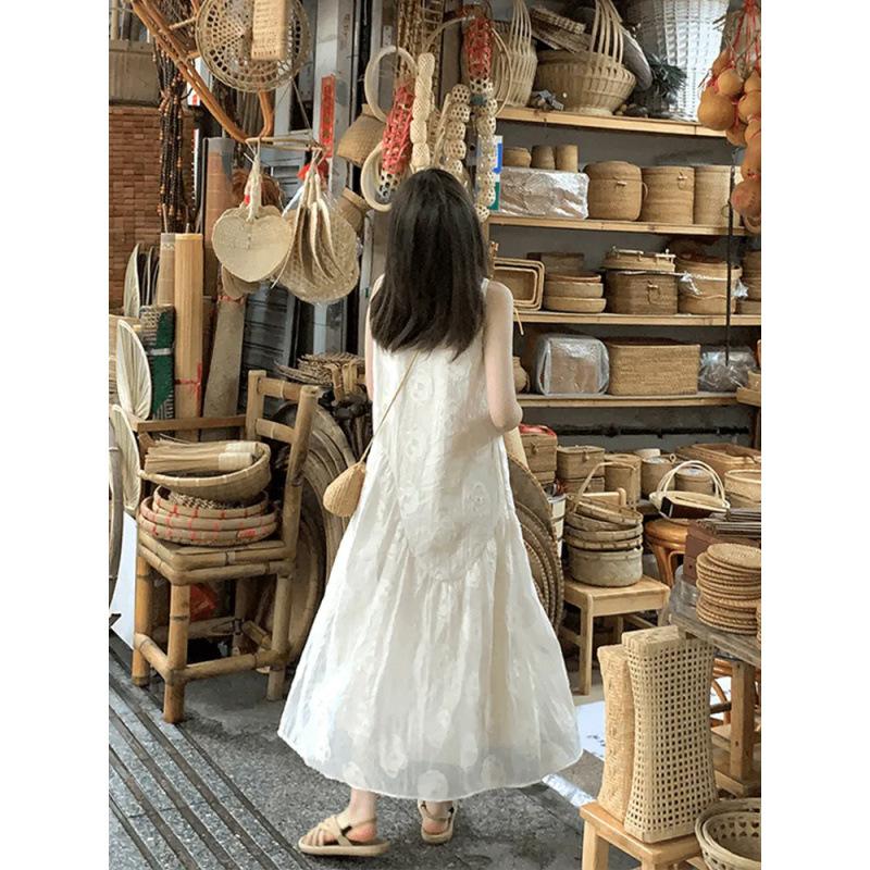 New French solid color sleeveless vest dress women's summer niche design apricot dress