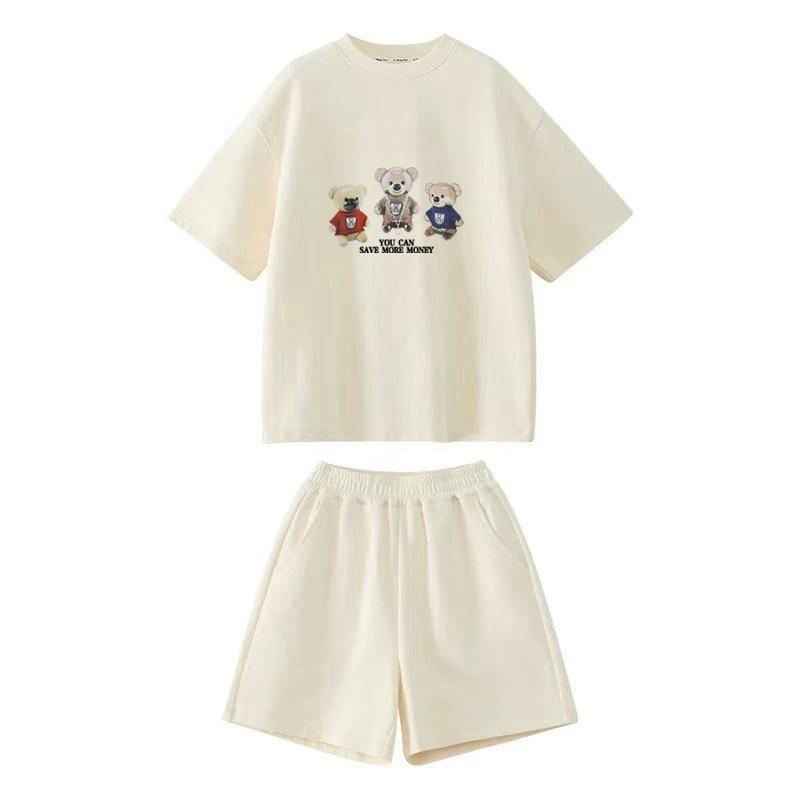 Children Set Girls Clothes Sport Tracksuit Teenager Bear Letter T-shirt + Shorts Hot Pant 4 -12 Years