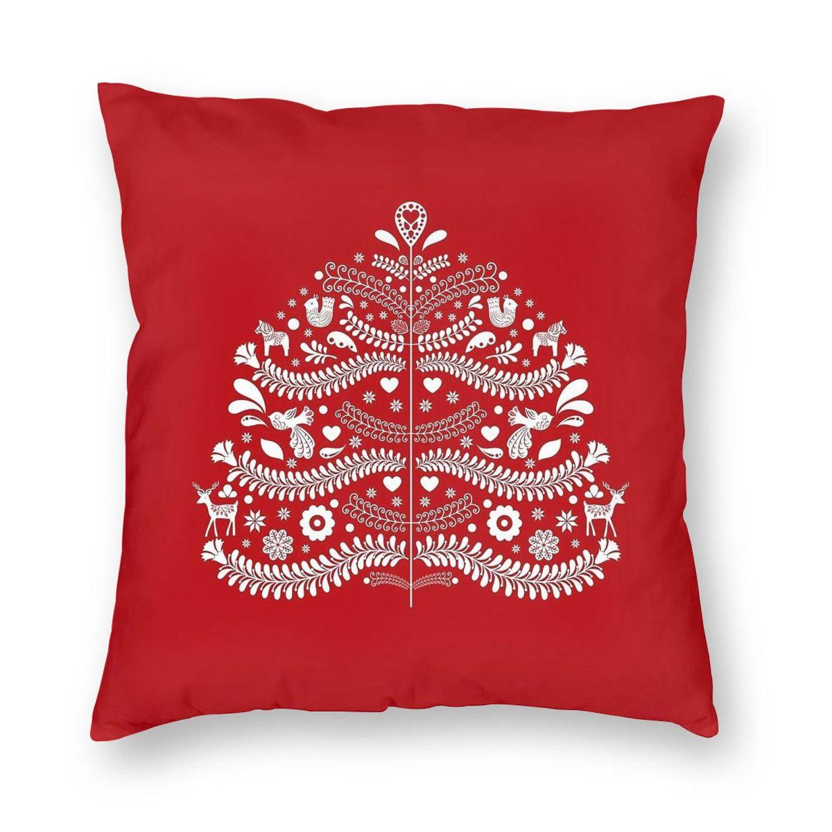 Scandinavian Christmas Tree On Red Square Pillowcase Polyester Linen Velvet Pattern Decor Throw Pillow Case Home Cushion Cover 30x30cm
