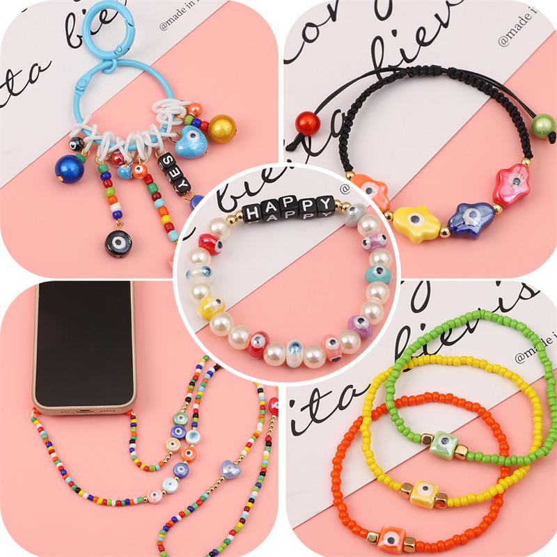 10 Piezas Hechas a Mano Cerámica Porcelana Cuentas Ojo Turco Amuleto Espaciador Cuentas Sueltas para Hacer Joyas DIY Pendiente Pulsera Llavero Accesorios