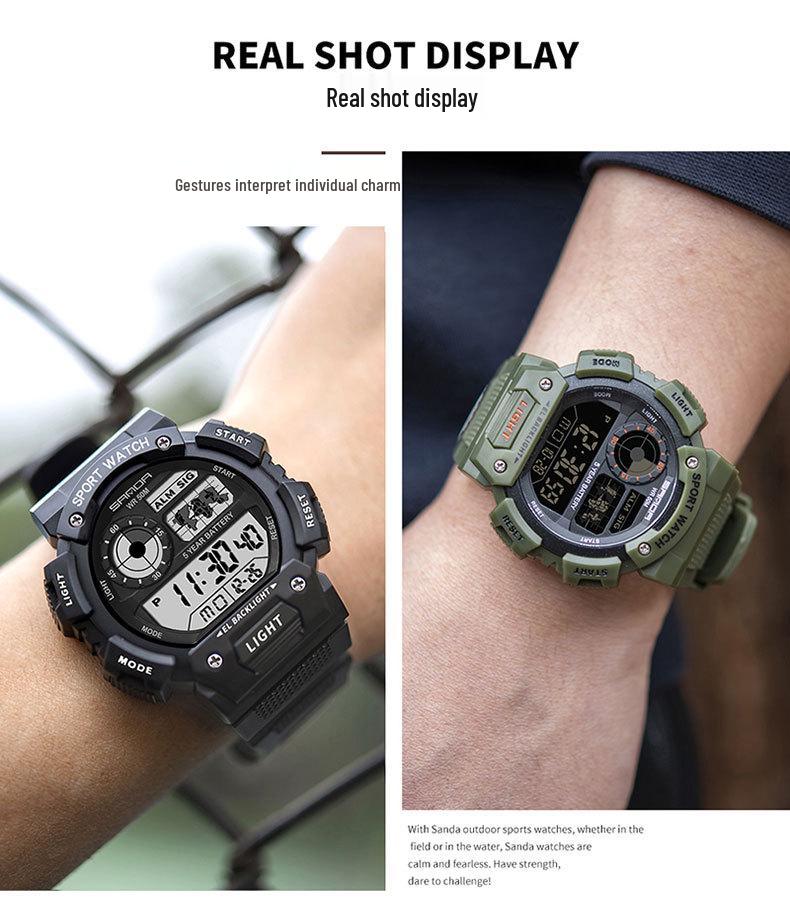 SANDA Waterproof Multifunctional Luminous Sports Watch with Alarm and Electronic Display for Students