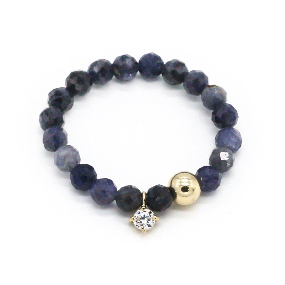 

14K Gold Ball Natural Sapphire Raw Stone Ring with Point Cubic September Birthstone Sapphire / Size: L (size 15-17)