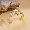 European and American metal sense imitation pearl geometry multi-layer hollow opening bracelet retro elegant jewelry 