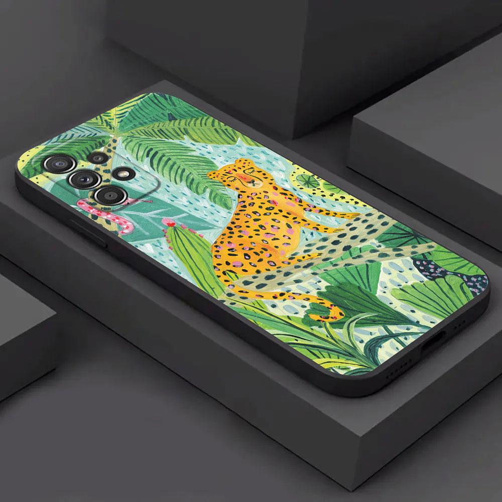 Jungle Art illustration Snake Cats Sloth For Samsung A55 Case A54 A52S A53 5G A51 A34 A35 A33 A32 A50 A72 A71 A30 A7 Soft Cover