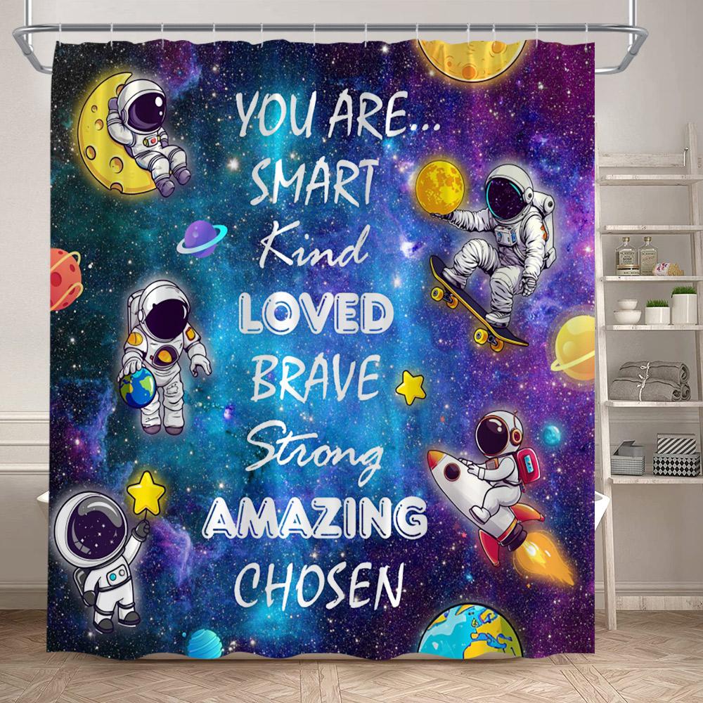 

Детские Забавные Шторки для Душа на Тему Космоса Цитаты Астронавтов Мультяшная Галактика Планеты Ребенок Милый Ракета Арт С Принтом Домашний Декор для Ванной 120x180cm-47x70in