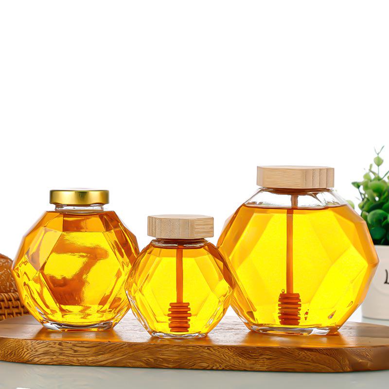 Hexagonal Glass Honey Jar: Sealed Caviar Portioning and Kitchen Storage Bottle
