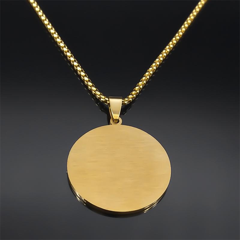 Muslim Arabic Quran Medal Necklace for Men Women Stainless Steel Gold Color Islamic Amulet Male Chain Jewelry Collar NZZZ491S02