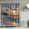 Enjoy Seaside Scenery In Your Bathroom With Our Beach View Shower Curtain Open Window Design Waterproof Fabric Set Easy-Clean