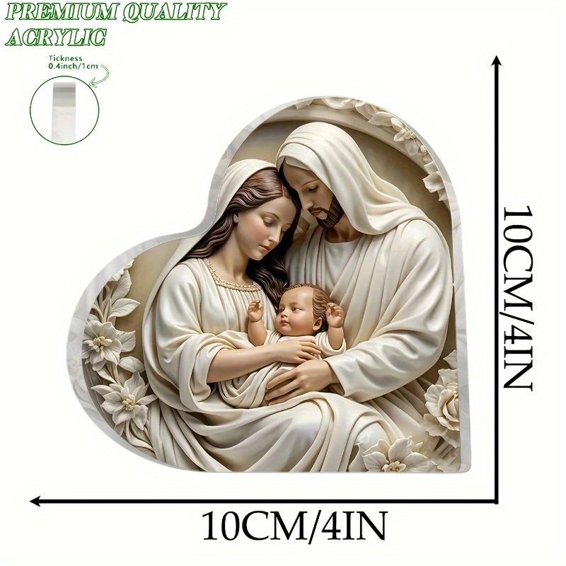 1pc, Heart-shaped Acrylic (4" X 4"), Jesus Birth Decoration for Table Decoration, Christmas Gift, Farewell Gift, Religious Gift
