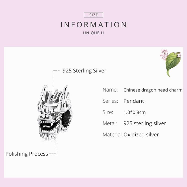 Bisaer Retro Animals Charms 925 Sterling Silver Chinese Dragon Head Charms Bead Fit Original Bracelet DIY Jewelry