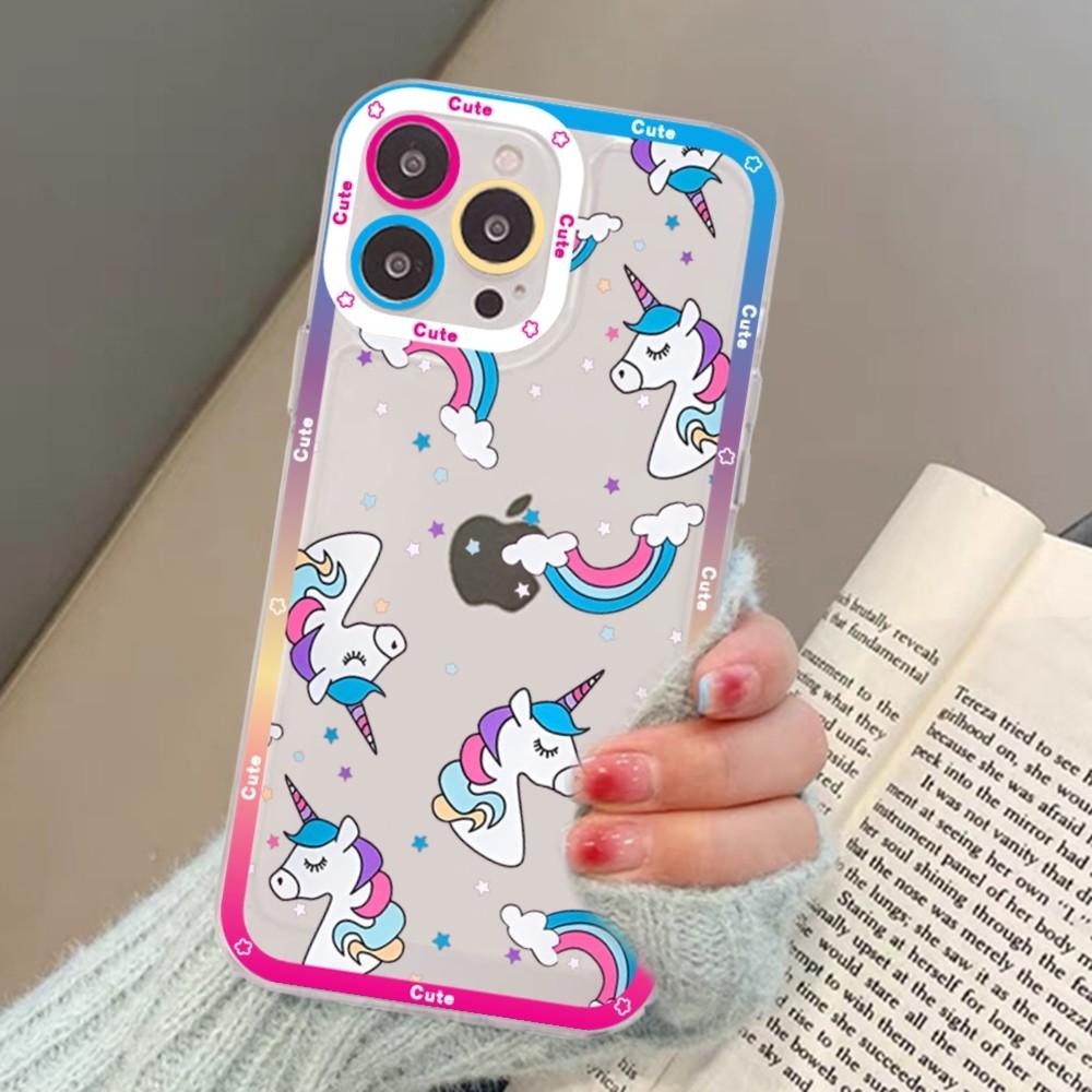 Cartoon unicorn Phone Case For iPhone 15 13 14 Pro Max XS XR 12 11 Pro 13 Mini Soft Clear Back Cover
