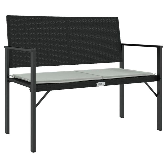 VidaXL Banc de jardin à 2 places avec coussin noir résine tressée, siège de jardin, banc de parc, banc de porche, banc 364119