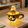 Cute Halloween Ornament Ghost Reading Night Light Pumpkin Cup LED Table Lamp with Festive Office Decor USB Spooky Desk for Bedroom Office Trick or