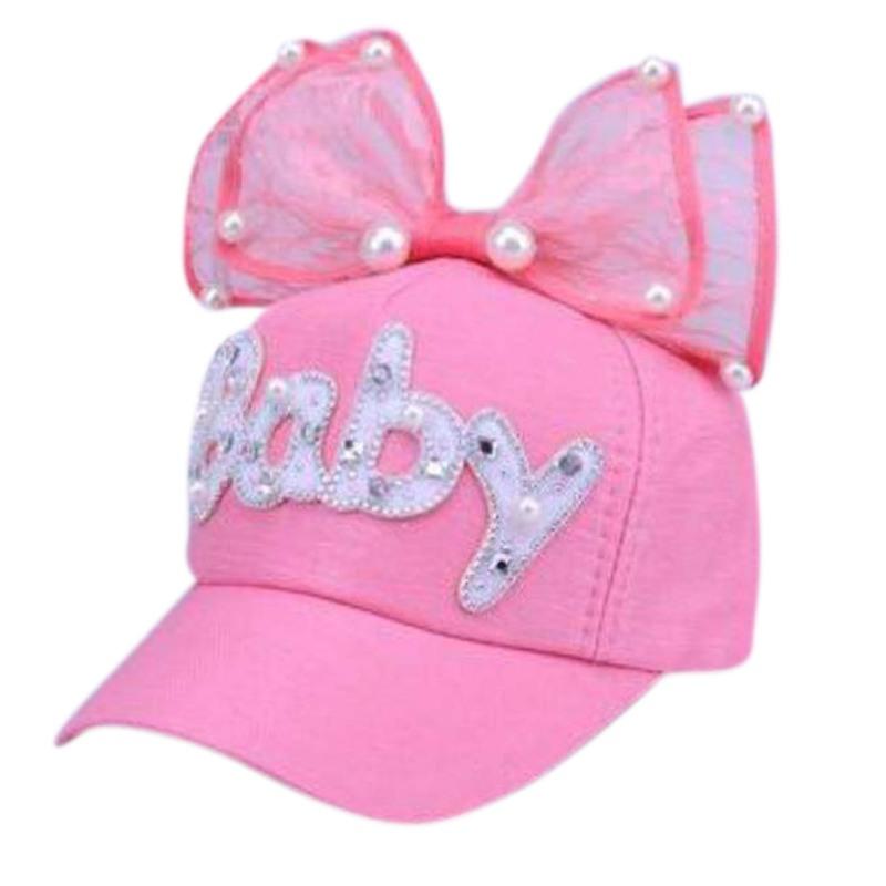 Children Adjustable Hat Baby Girl Casual Outdoor Letter Pattern Baseball Cap Breathable Visor Hats With Bowknot