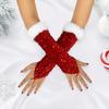 Sequin Christmas Gloves Glitter Performance Gloves Red Hook Finger Exposed Gloves Christmas Party