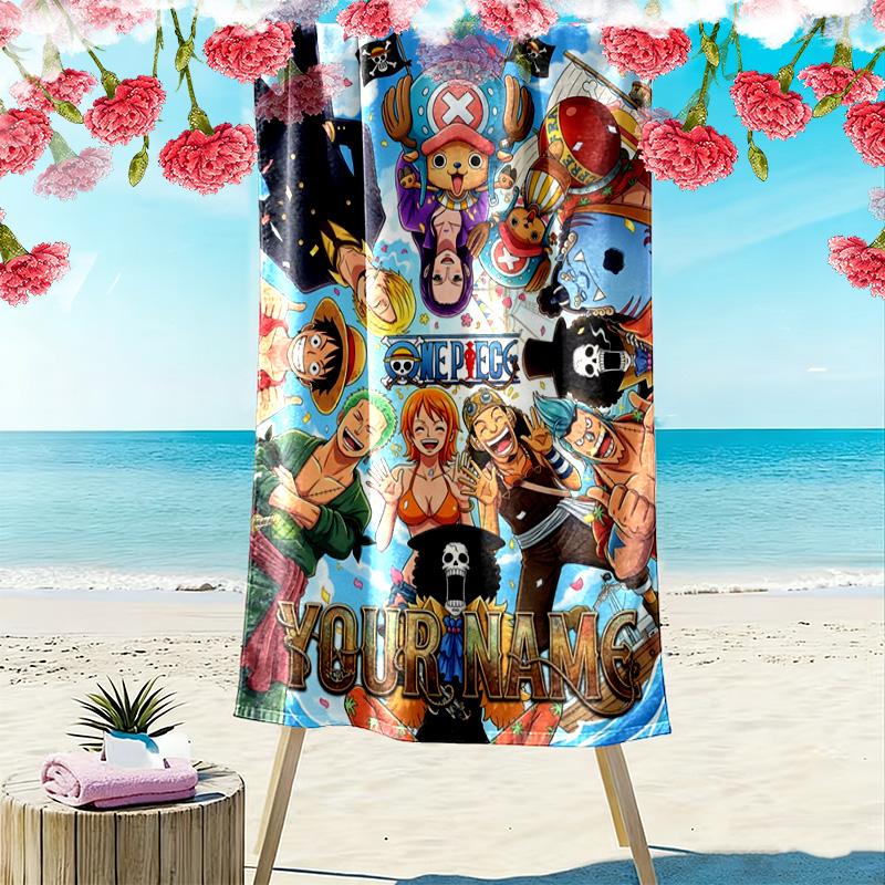 Name Custom Japanese Anime Pirate Print Beach Towel, Large Soft Quick Dry Towel for Beach Camping Swimming