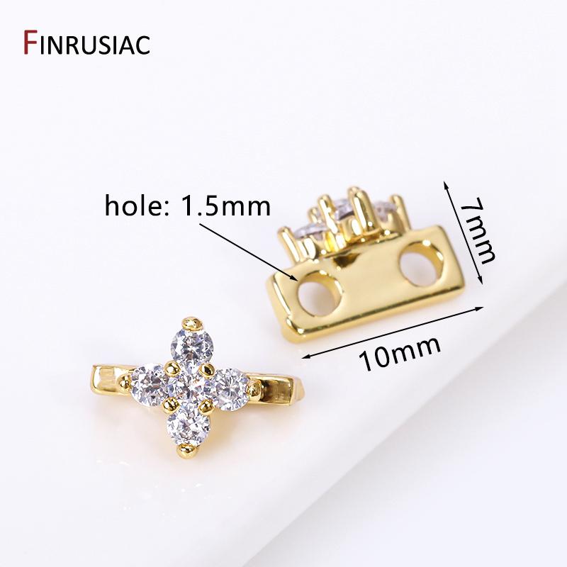 

18K Gold Plated Inlaid Zircon Brass Metal Cross Flower Shape Connectors For DIY Necklace Jewelry Making Accessories 2 pieces
