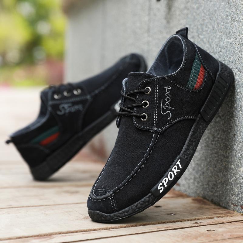 

2025 весна и лето новые туфли мужские корейские версии модные мужские повседневные туфли модные универсальные туфли для доски дышащие парусиновые туфли мужские 39 чёрный