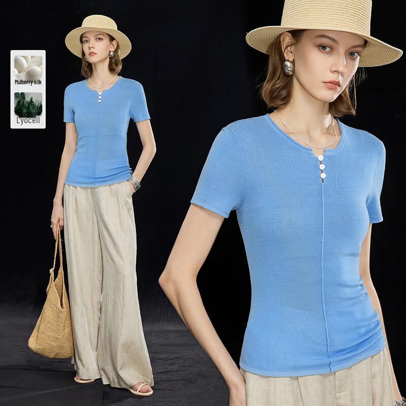 Wudao Silk Blend Breathable Knit Short-Sleeve Top L