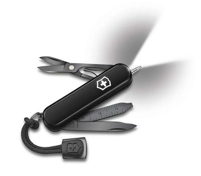 VICTORINOX Signature Light אוניקס שחור סכין סכין למניעת אסונות עט כדורי עם אור LED מולטי-כלי מתוצרת שוויצר עם 7 פונקציות מתנה מתנה