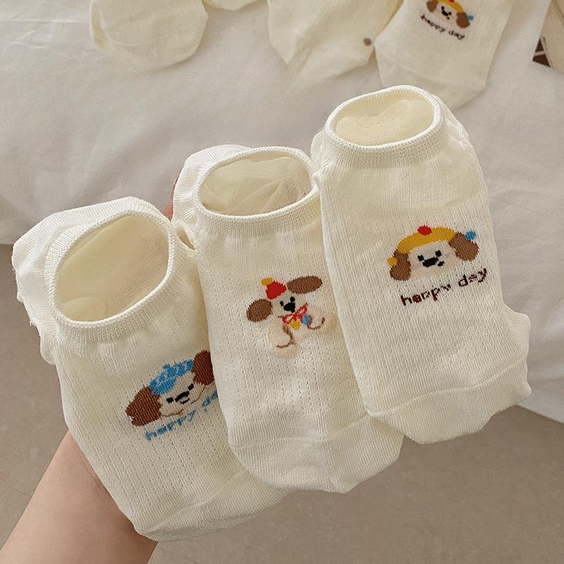 Female Summer Thin Cute Puppy Mesh Does Not Fall Off with A Low Top Shallow Mouth Invisible Socks