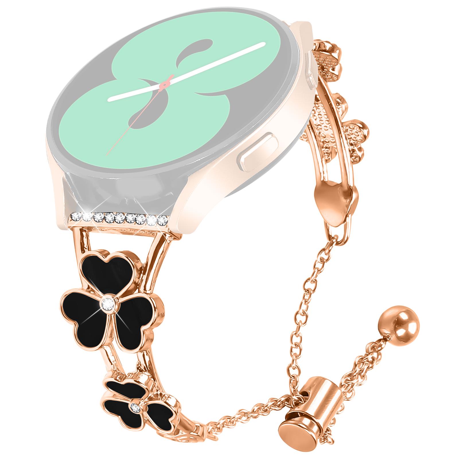 

Для Samsung Galaxy Watch Active2 40мм 44мм Ремешок для часов Декор Сердце Клевер Металлический ремешок из цинкового сплава Rose Gold