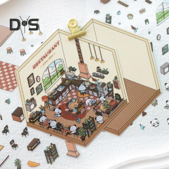 4Pcs DIY Scene Stickers 3D Miniature House Stickers Set Reusable Easy To Use DIY Projects Bookstore Scene Stickers