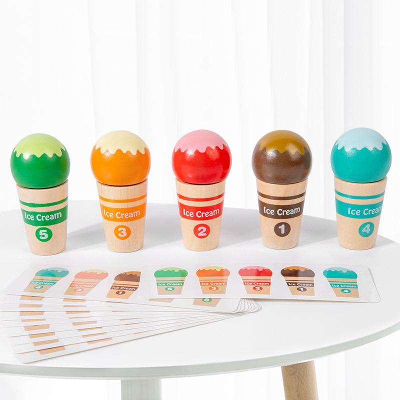 Symulowana Zabawa w Udawanie Lody Okrągła Zabawka Drewniane Lody Rozpoznawanie Kolorów Dopasowywanie Sortowanie Gra Dziecięce Zabawki Edukacyjne
