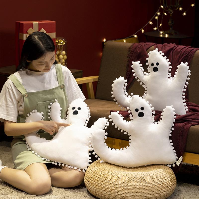 Ghost Plush Pillow Stuffed Toy Cushion Soft Halloween Scene Decor 45cm White