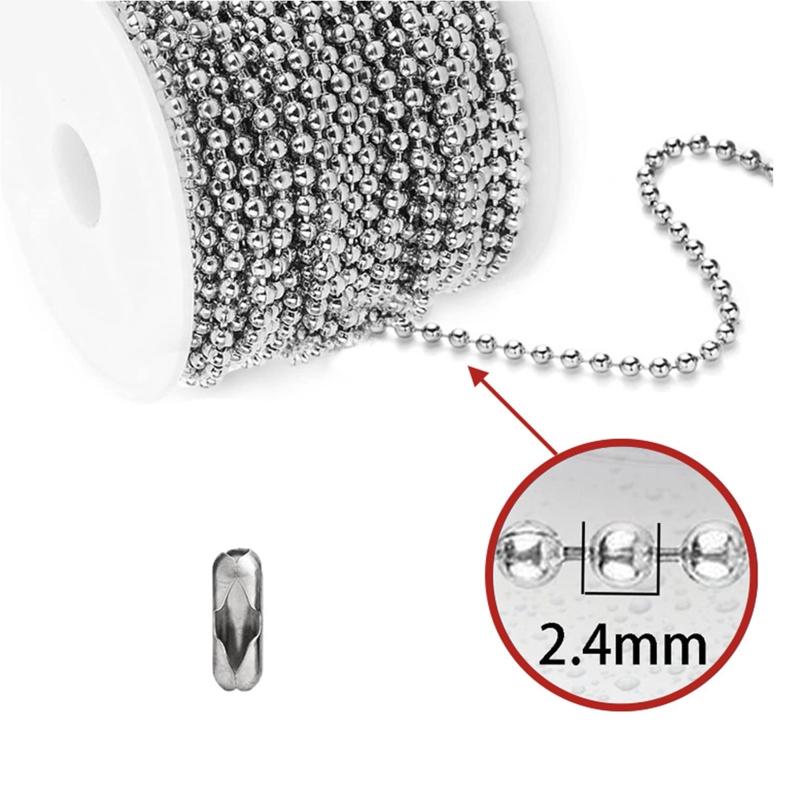 Stainless Steel Ball Chains Necklace with 20pcs Connectors Clasps Silver Bead Chain Dog Tags Ball Bead Chain Necklace