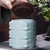 Modern Square Blue Ceramic Tea Canister with Wooden Lid Household Sealed Moisture-Proof Storage Jar Simple Coffee Bean Candy Jar