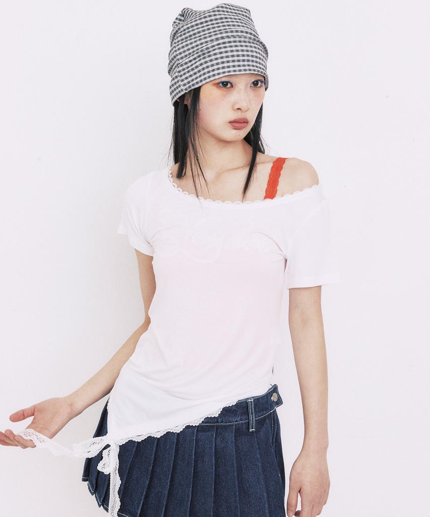 YOUHEE Youhee Lace Unbalance T-Shirts_White