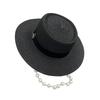 Hat Women's Fashion Elegant Big Eaves Pearl Straw Hat Women's Summer Travel Sunscreen Sun Hat British Top Hat