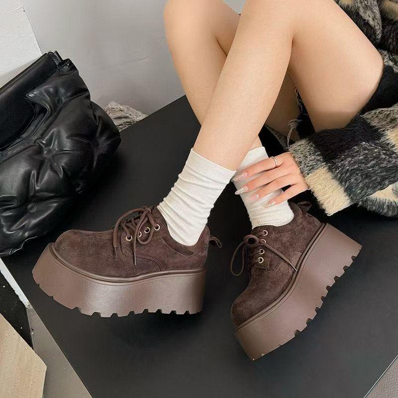 British Style Muffin Platform Casual Shoes Women's 2025 Autumn New Small Height-increasing Board Shoes Versatile Fashion Single Shoes