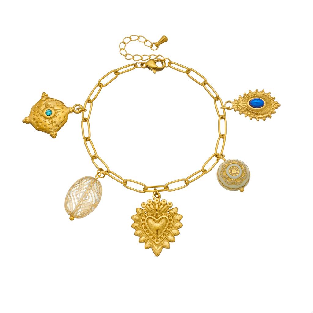 316L Stainless Steel Vintage Palace Enchase Heart Flower Charm Bracelet For Women Lady Fashion New Jewelry Glamorous
