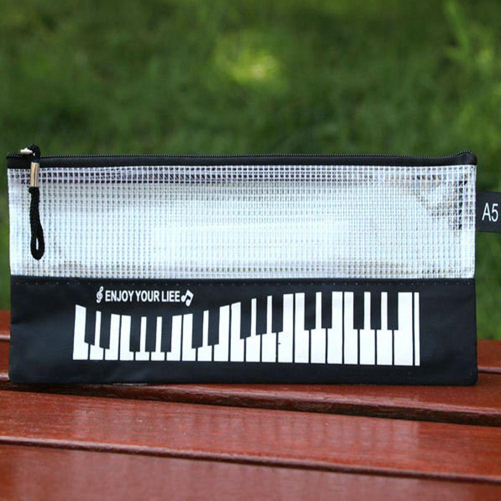 Waterproof Mesh Zipper Pouch Document Storage Stationery Pouch Piano Pencil Cases Office Home