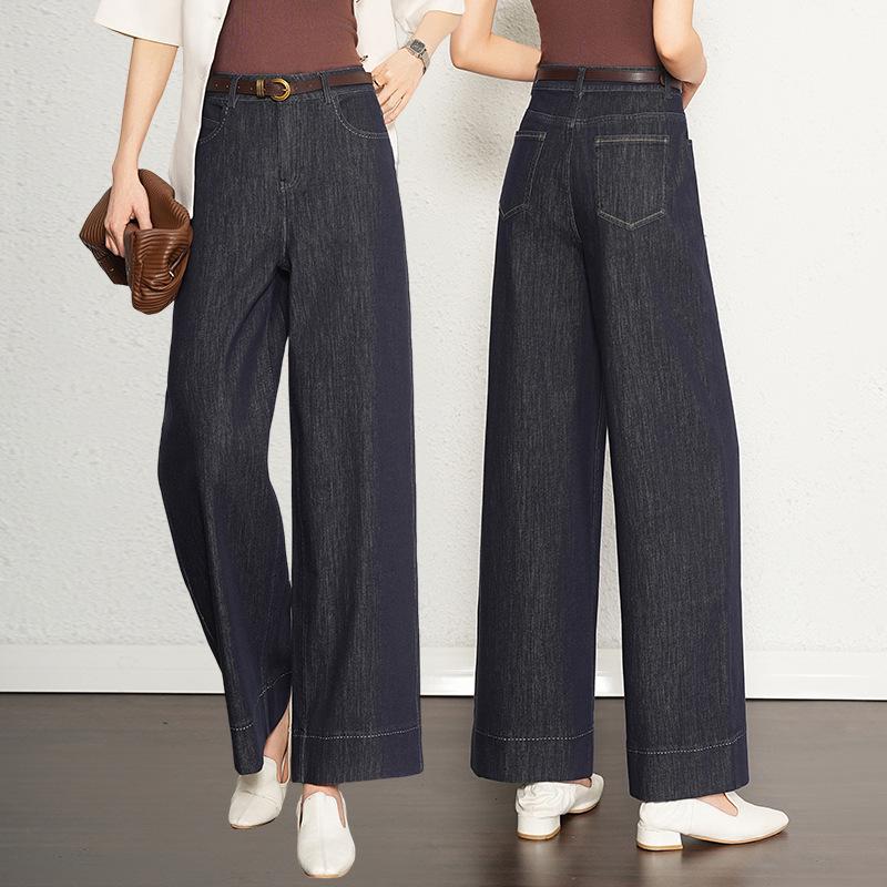 

Женские джинсы с высокой посадкой и широкими штанинами - Синие повседневные стройнящие брюки для весны и осени 2025 26 S синий