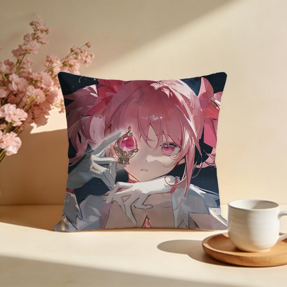 Trendy PPuella Magi Madoka Magicaing Cushion Cover Stylish Washable Pillow Cover Ideal for Couch Bedroom Car Decoration